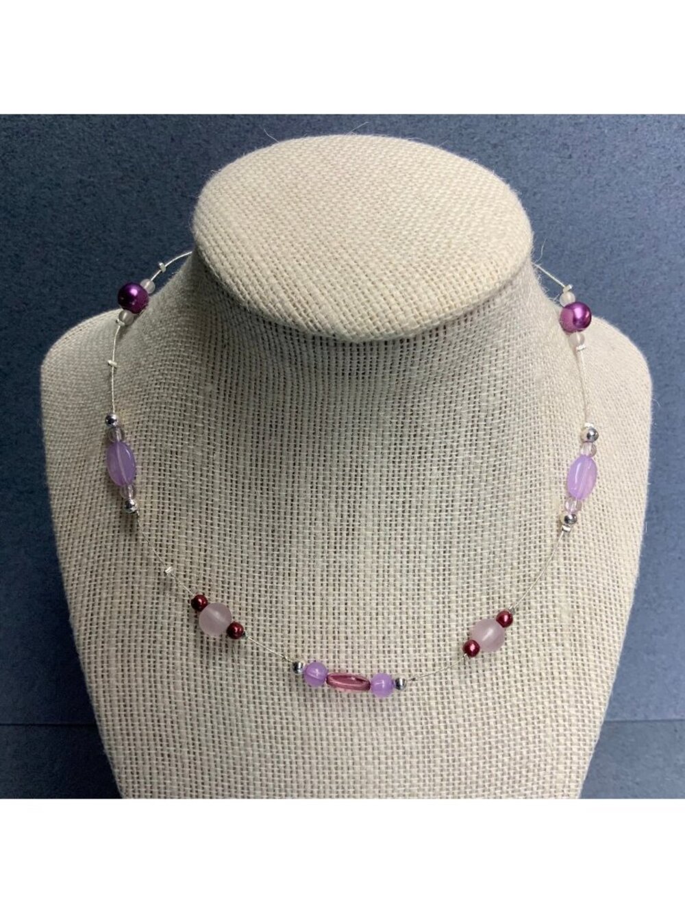 Floating Beads Short Necklace 14 In Purple Pink Silver Minimalist Retro Vintage